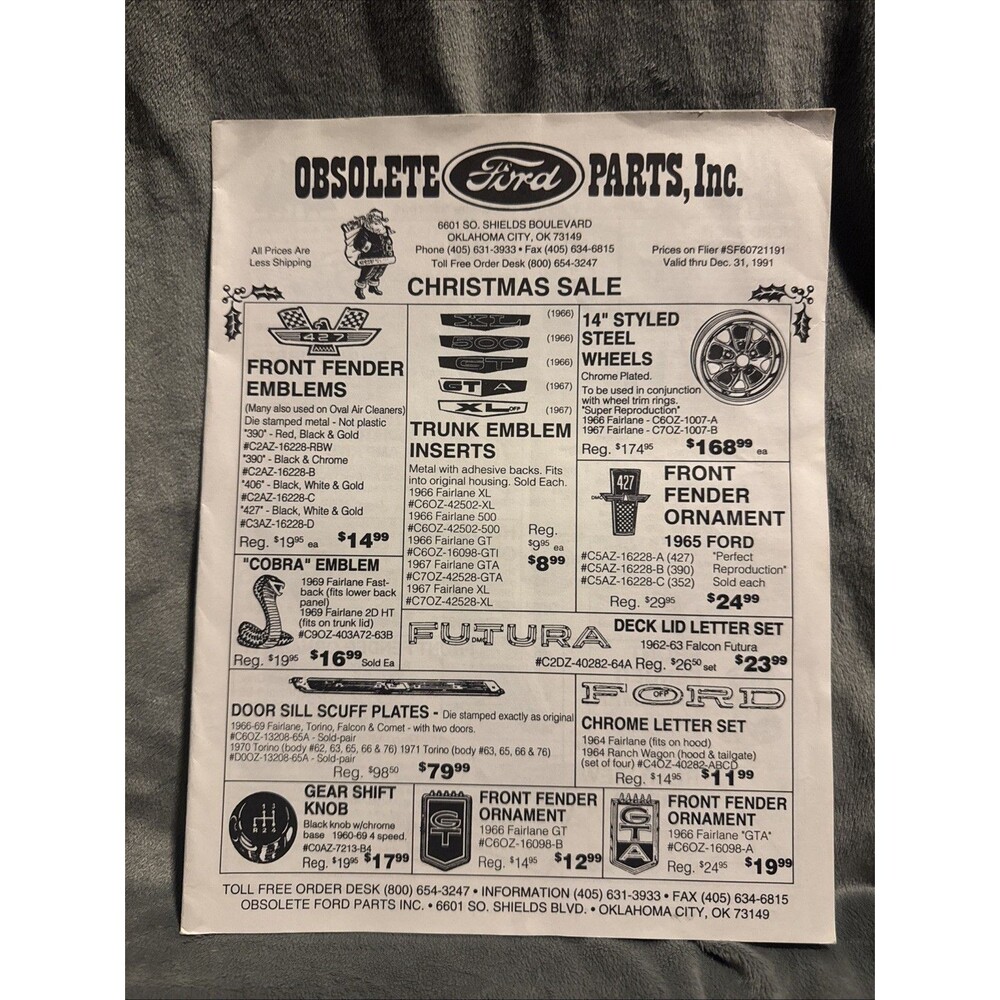 Vintage Obsolete Ford Parts 1991 Christmas Sale Brochure